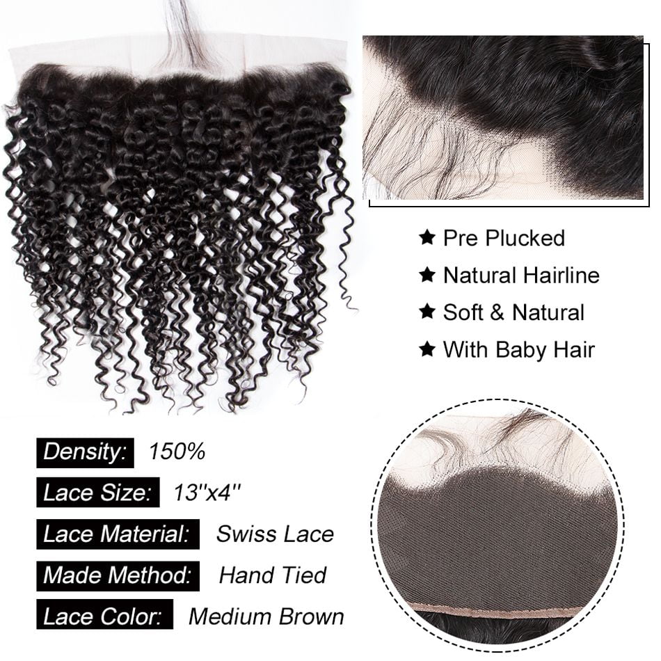 Top quality 10A grade curly wave HD lace frontal transparent lace frontal swiss